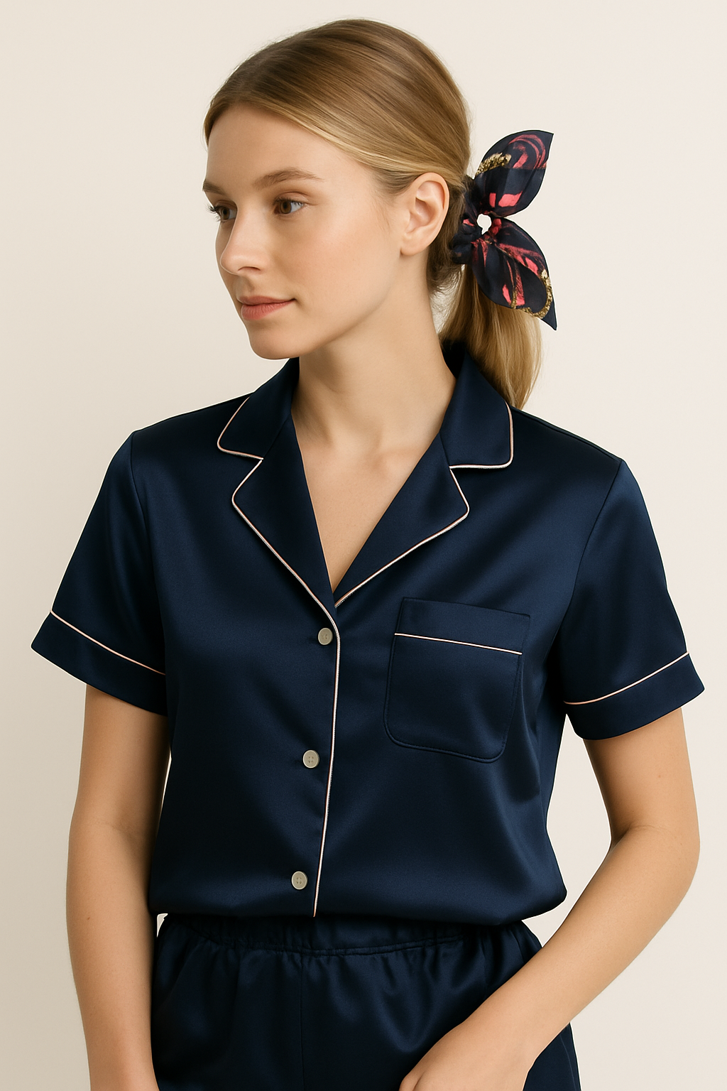 Chouchou en satin à motifs imprimés