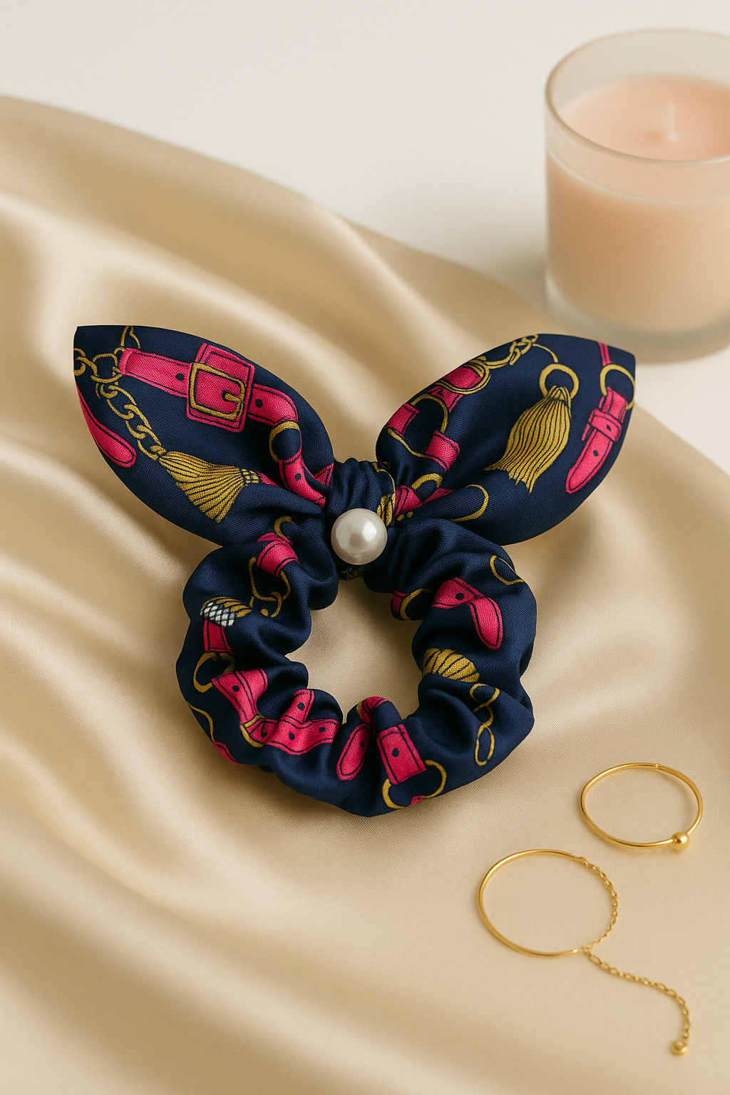 Chouchou en satin à motifs imprimés