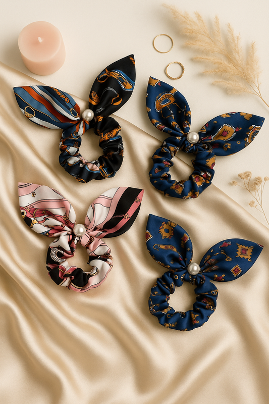 Chouchou en satin à motifs imprimés