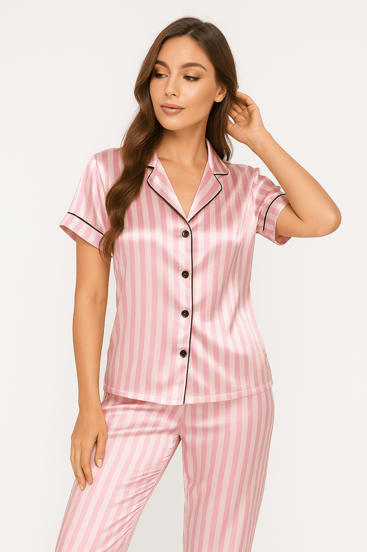 Pyjama en satin à rayures - Rose